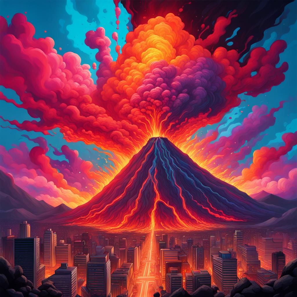 Volcano Eruption in Vibrant Graffiti Art Style