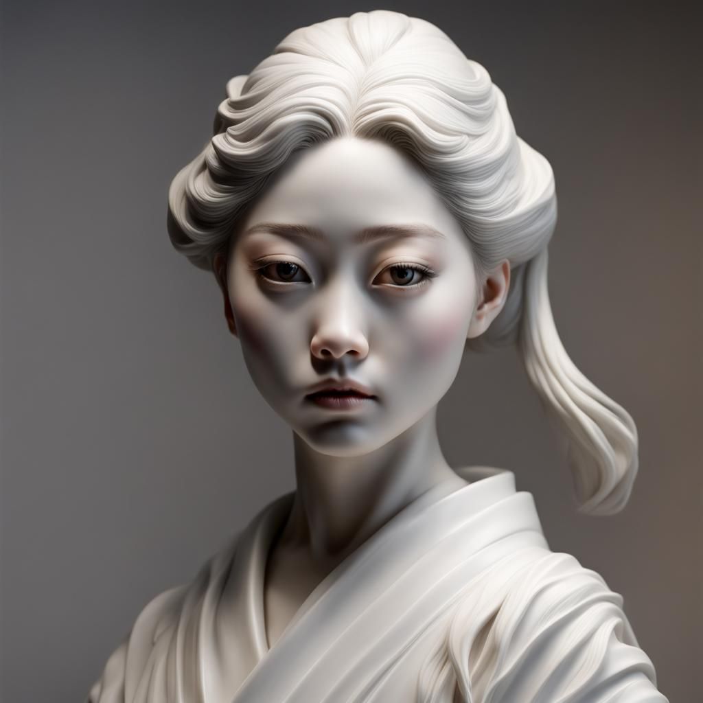 Marble Japanese Girl: Hyperrealistic Photo