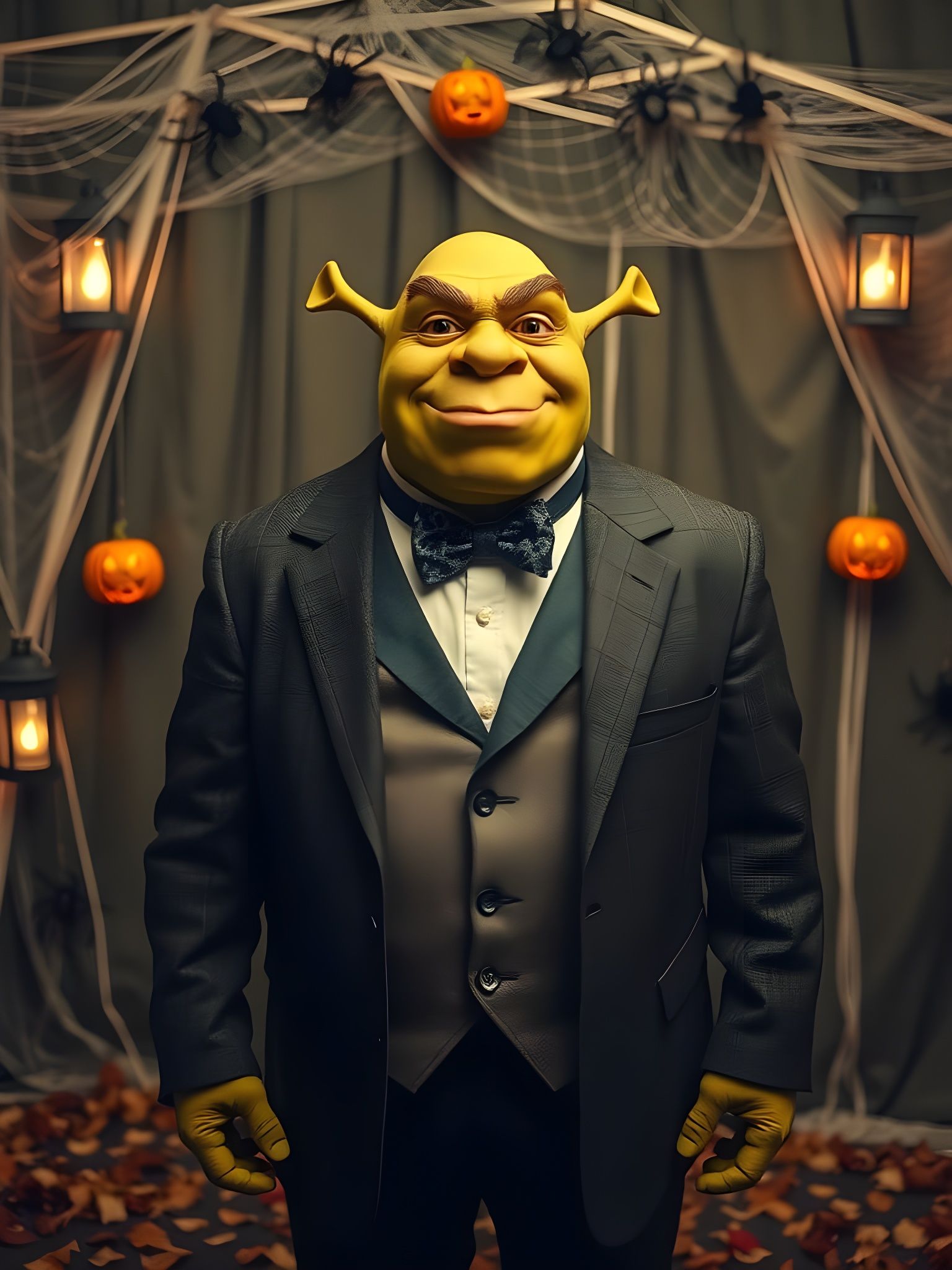 Shrek Monster Posing for Halloween Prom Photo