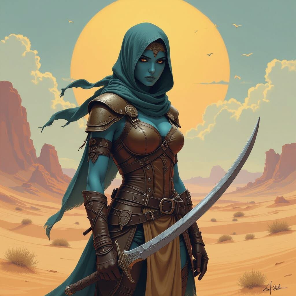 Dunmer Rogue in Desert Landscape, Digital Art
