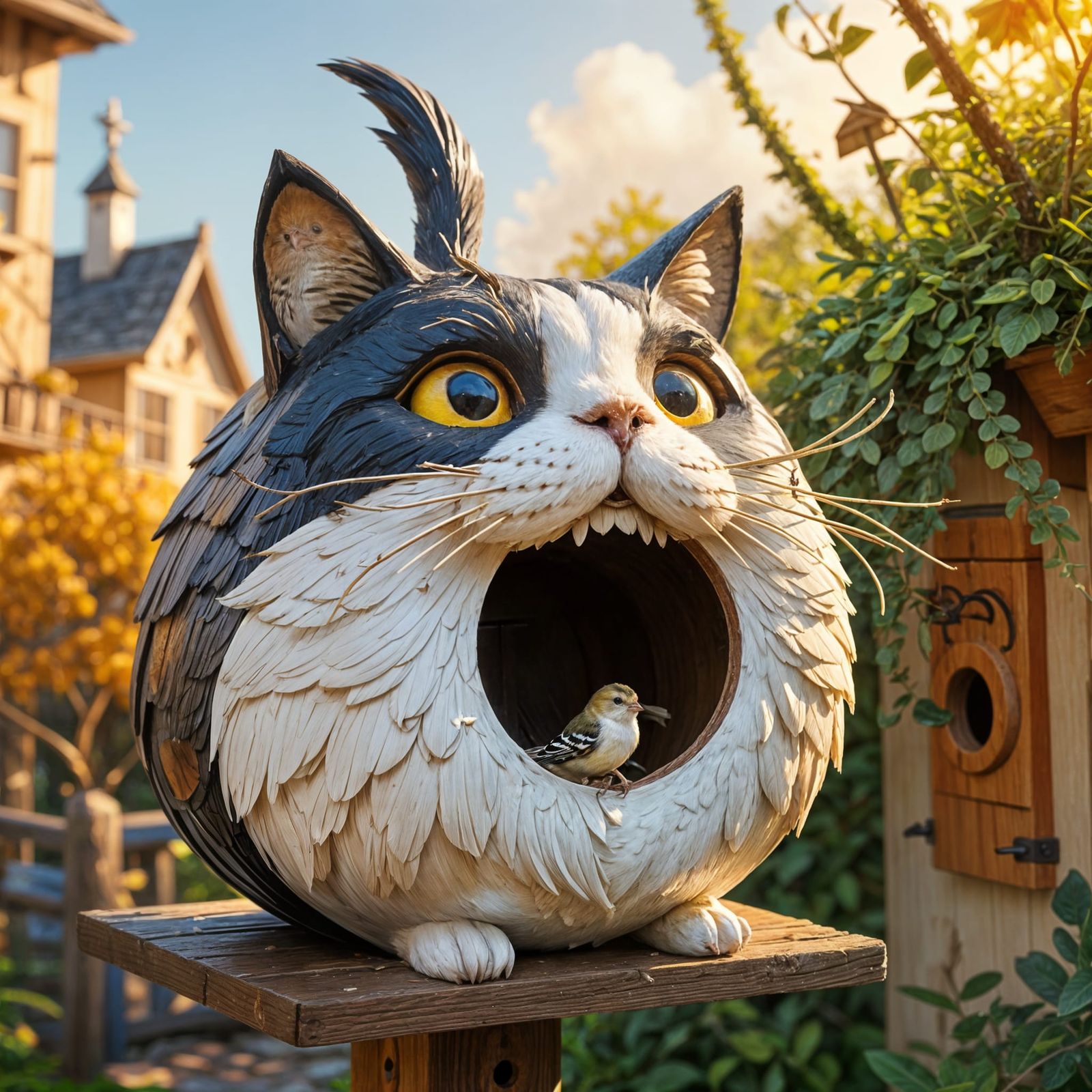 Fat Cat Birdhouse with Mouth Entrance
