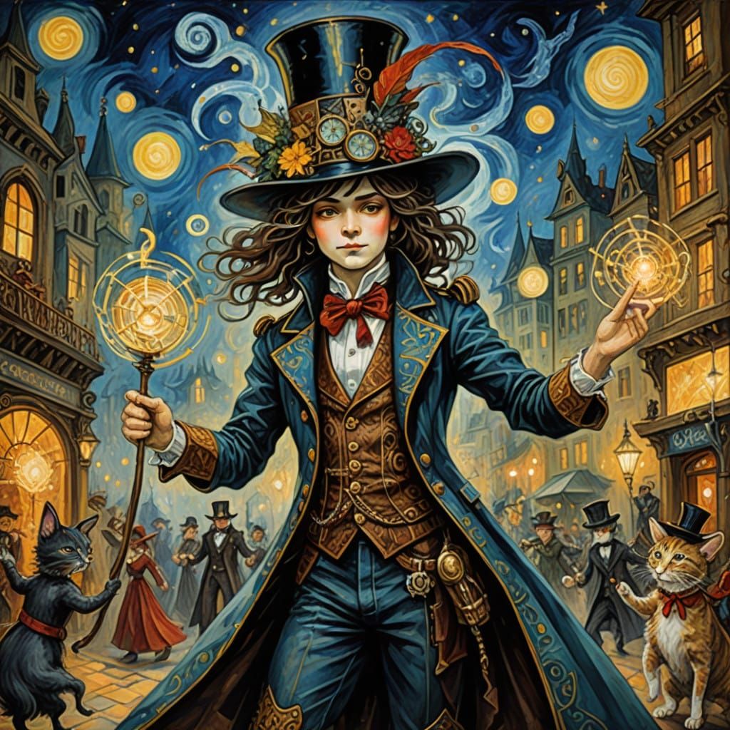 Steampunk Sorcerer in Vibrant Discotheque