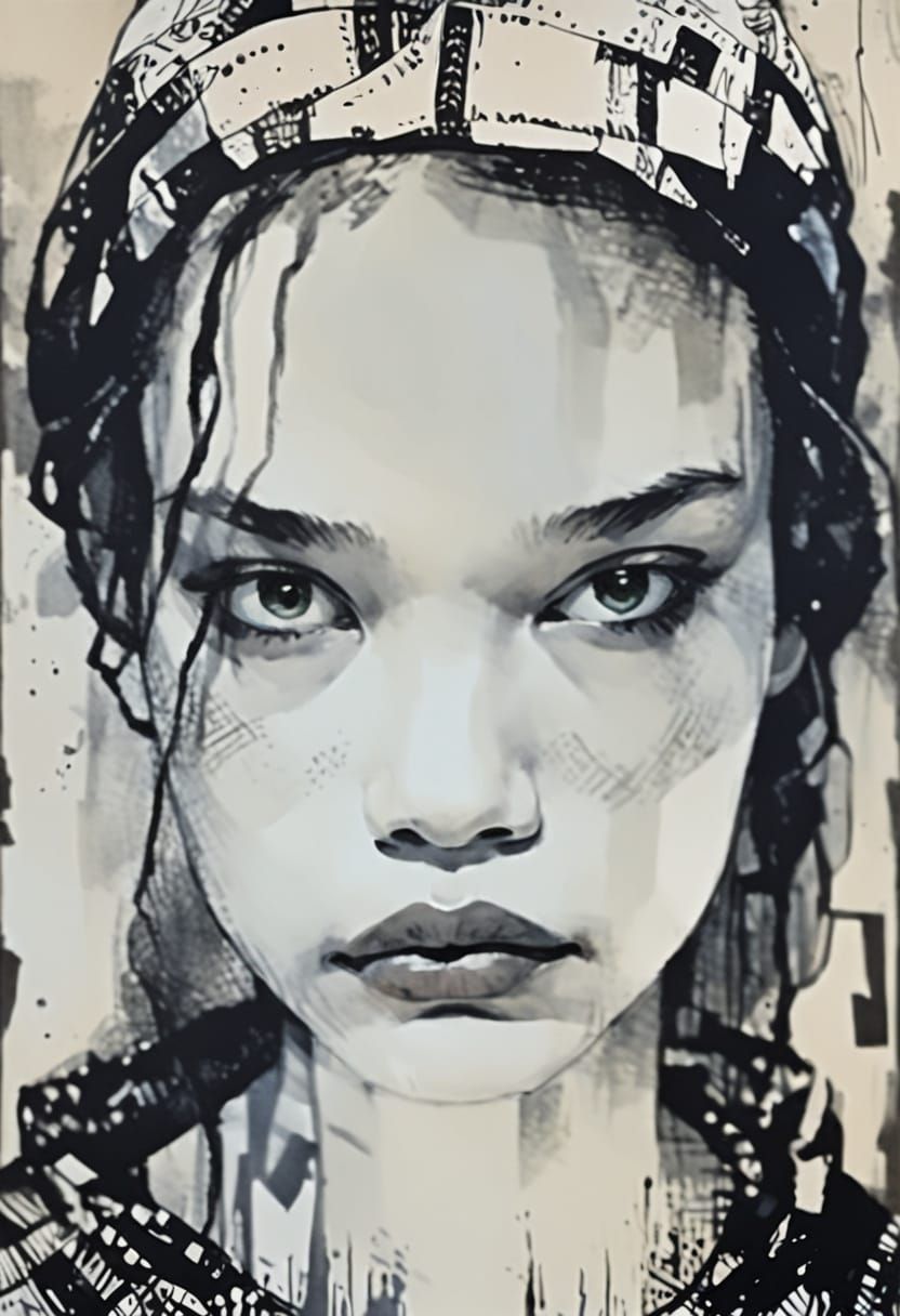 Brooding Woman in Expressionist Style of Egon Schiele