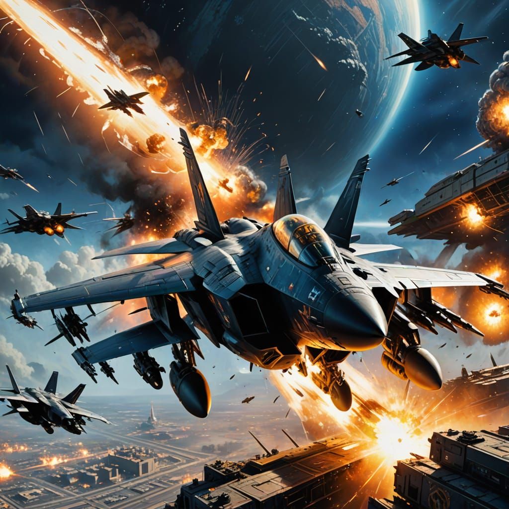 F-14 Tomcat Engages Alien Space Base in Epic Dogfight