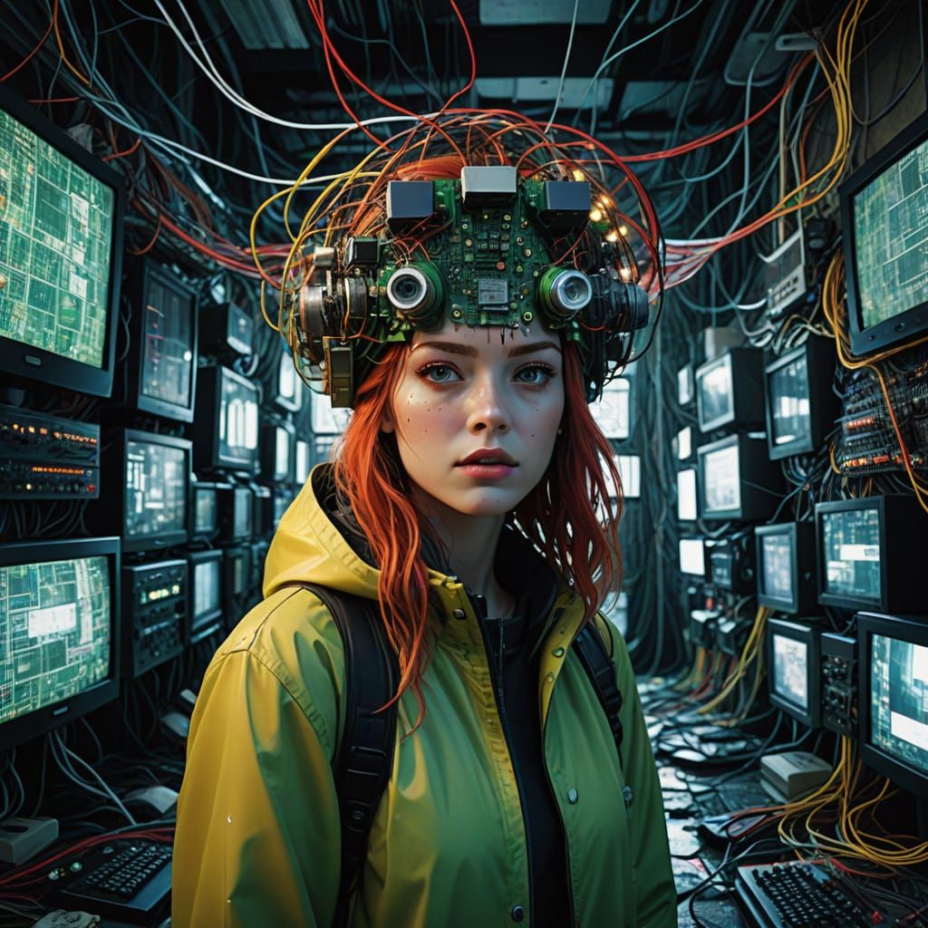 Glitch Art: Cyberpunk VR Interface with Woman