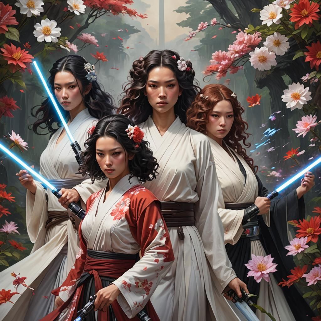 Jedi Women with Lightsabers: Hyperrealistic Concept Art
