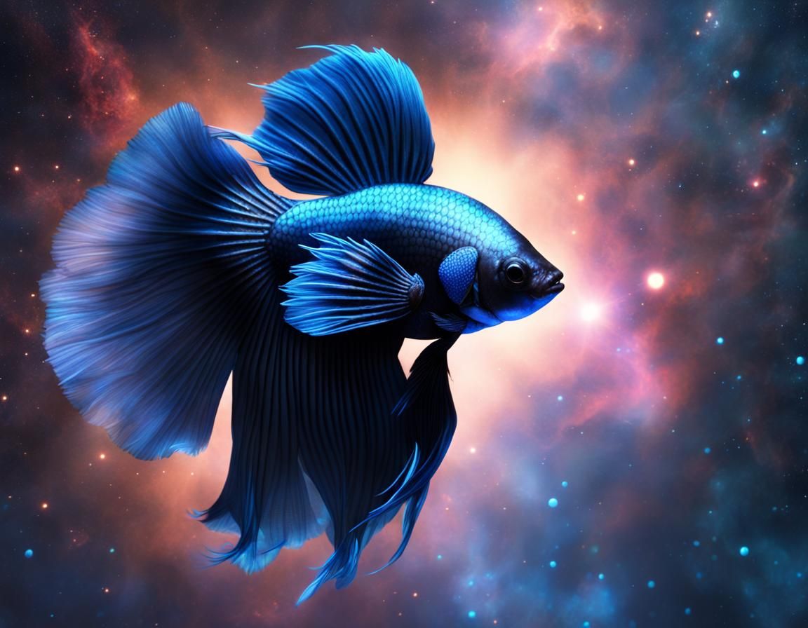 Betta Fish Swimming Through Cosmic Nebulas