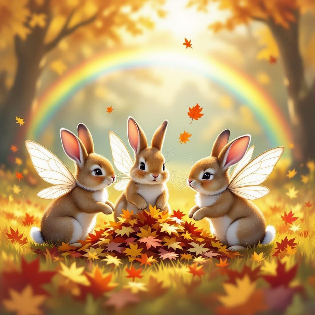 Rabbit Fairies Playing in Autumn Clearing