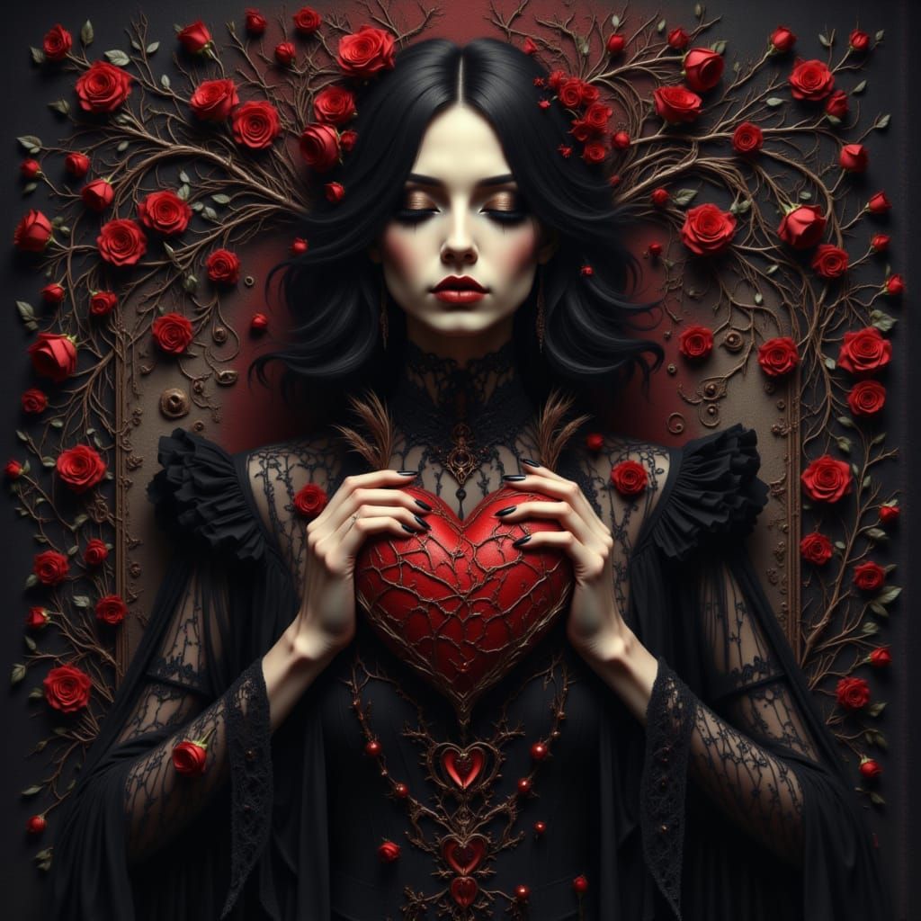 Gothic Angel Dimming Amidst Thorns and Roses