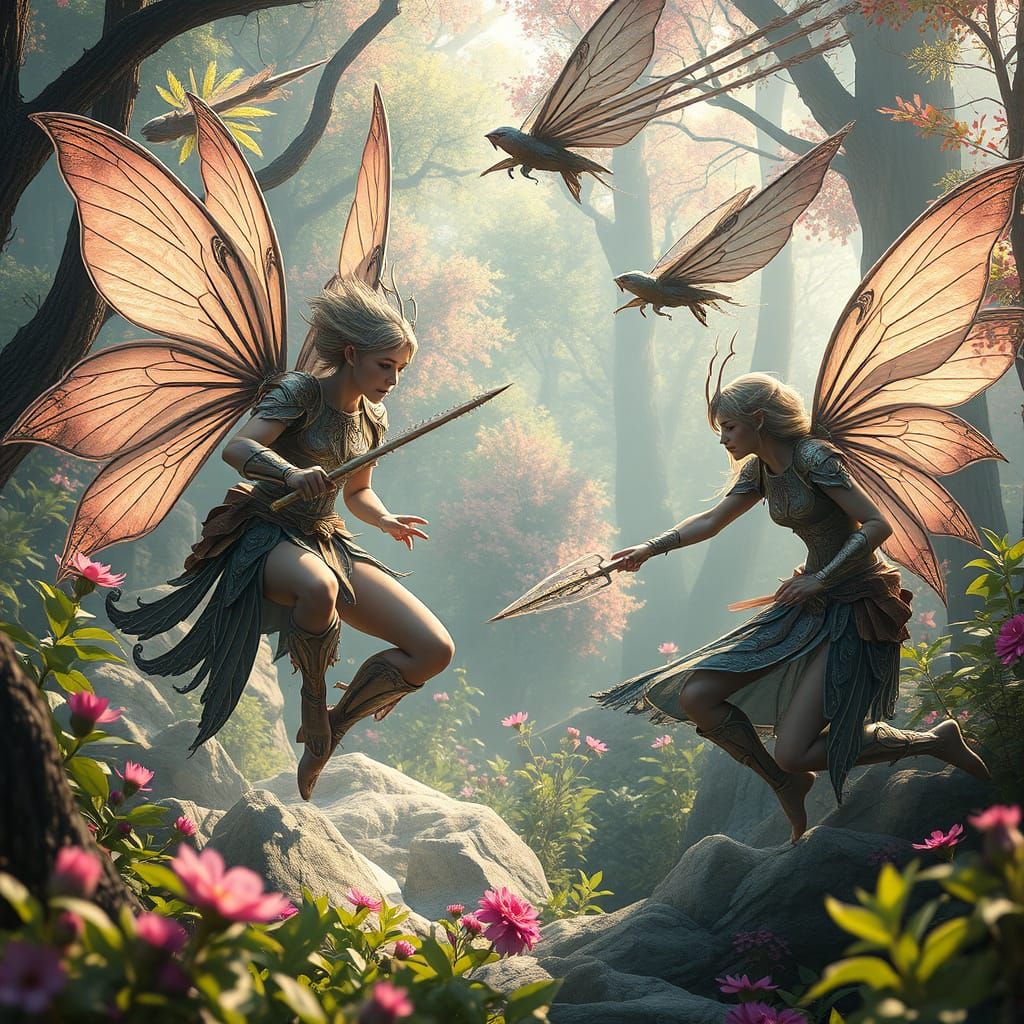 Seelie Fae Warriors Clash in Dreamy Forest Battleground