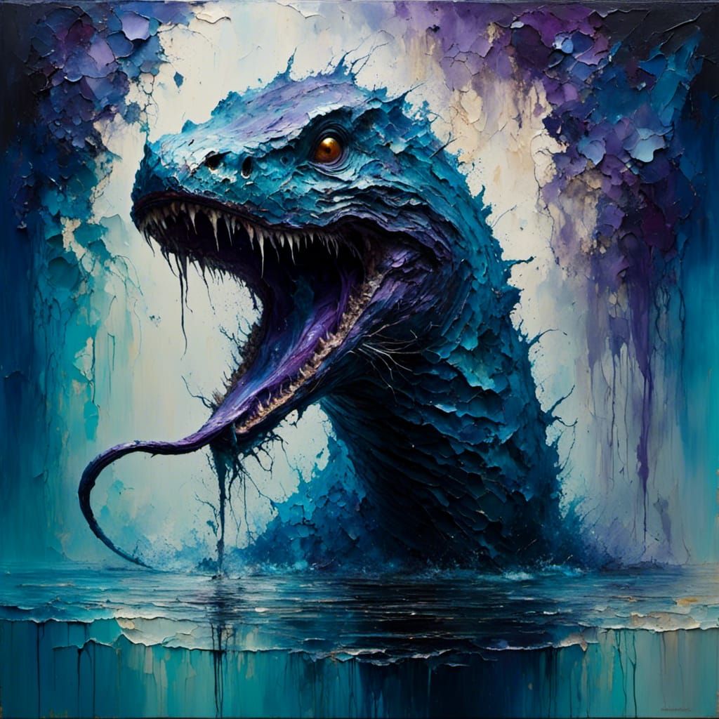 Loch Ness Monster in Expressionist Oil Painting Style
