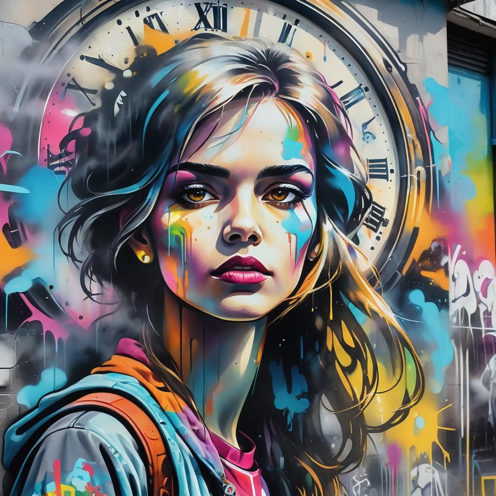 Graffiti Art: Woman Confronts Clone in City