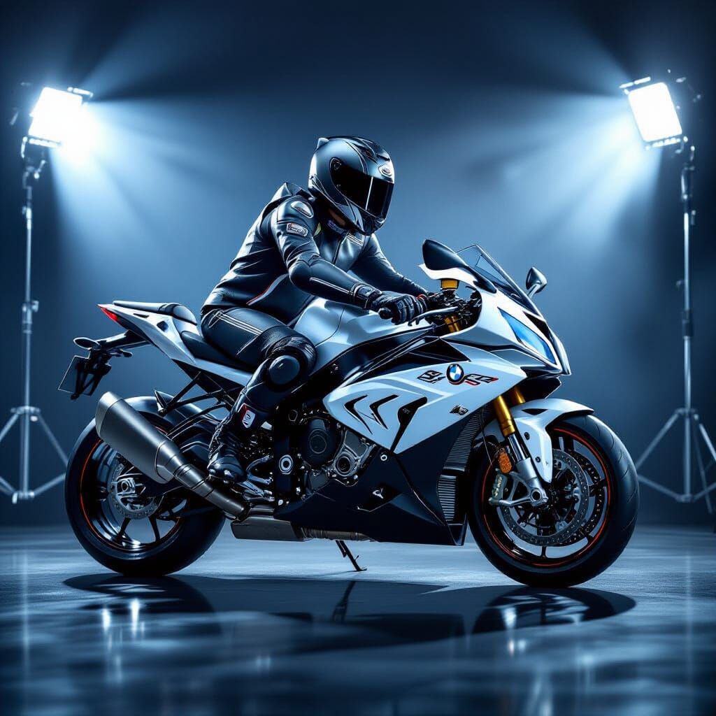 BMW S1000RR Motorcycle in Studio Lighting
