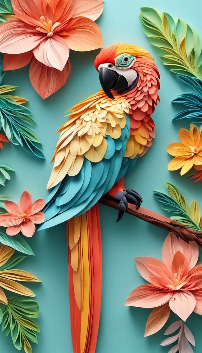 Colorful Macaw Papercraft in 3D Quilled Style