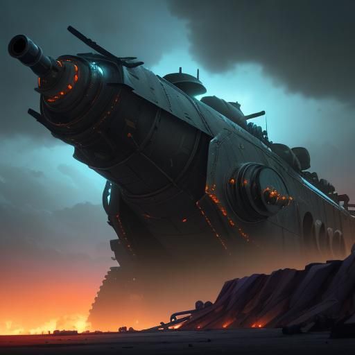 Post-Apocalyptic Tank Roams Wasteland in Matte Painting