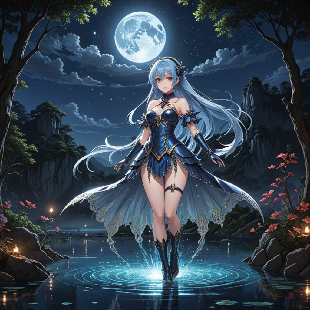 Cosmic Moonlit Lake in Dramatic Fantasy Style