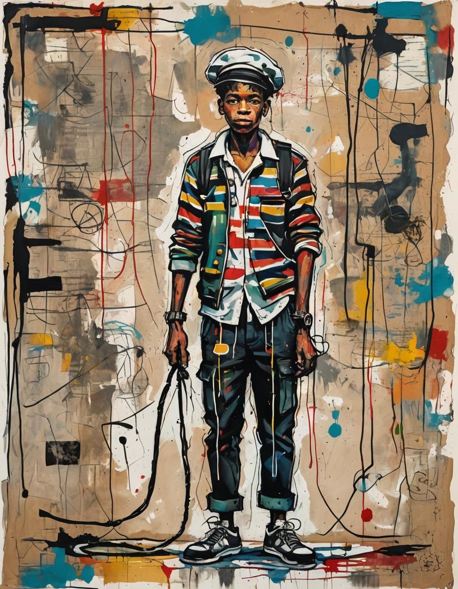 Sailor Portrait in Basquiat-Inspired Mixed Media