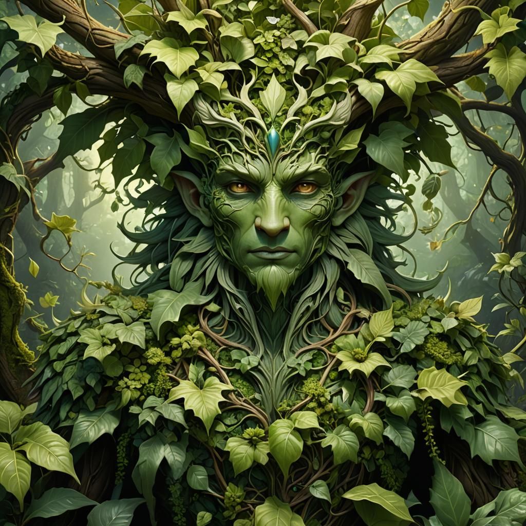 Art Nouveau Green Man in Magical Forest