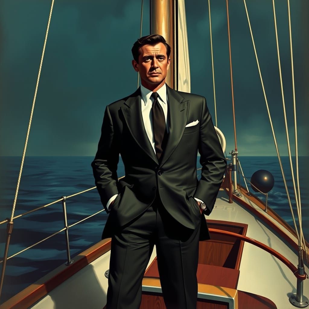 Cary Grant on a Sailboat in Art Deco Style