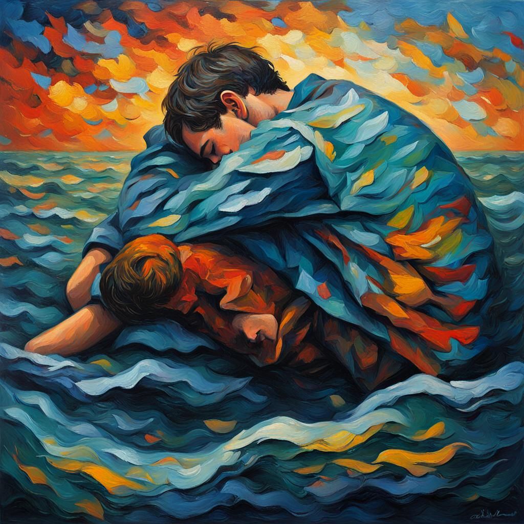 Boy Lost at Sea: Expressionist Oil Painting