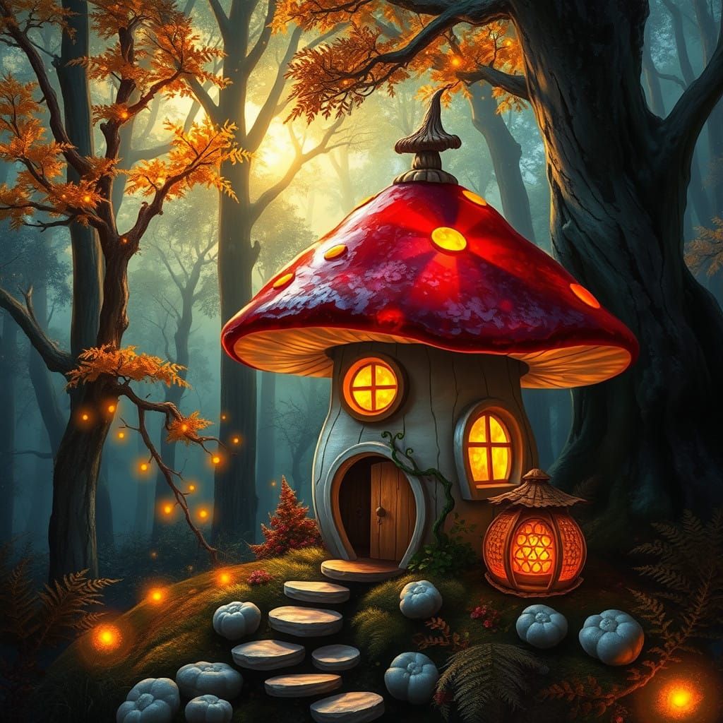 Ethereal Bioluminescent Forest Scene in Vibrant Colors