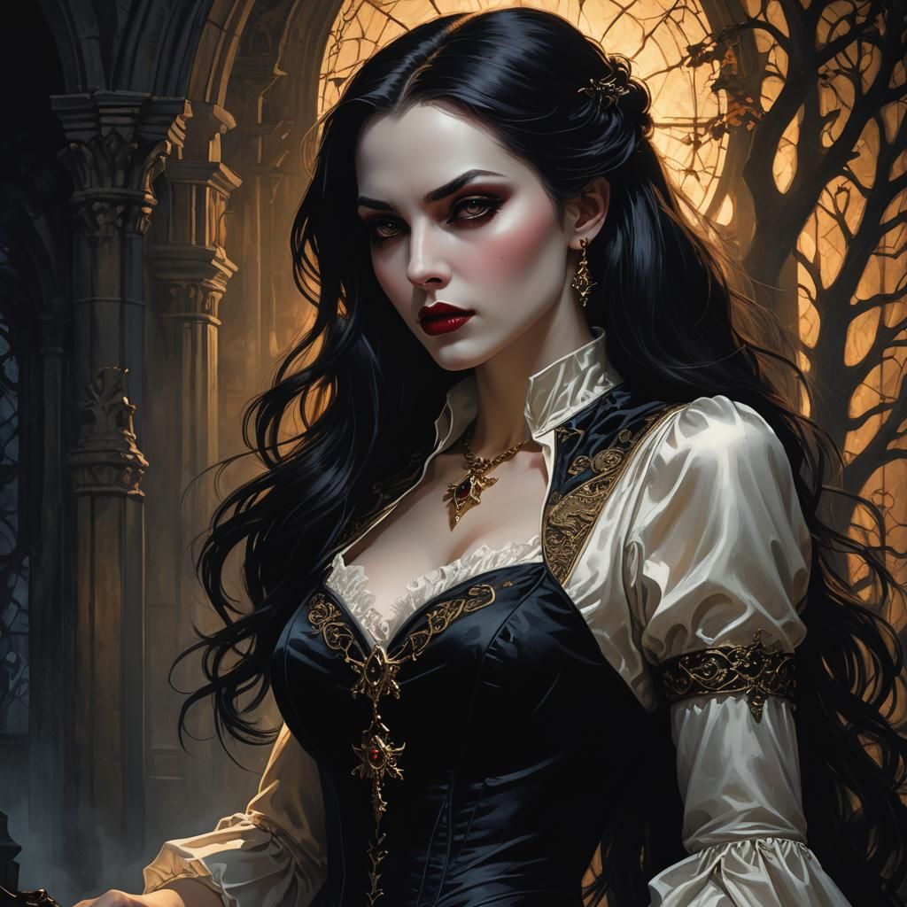 Alluring Vampire in Gothic Dark Academia Style