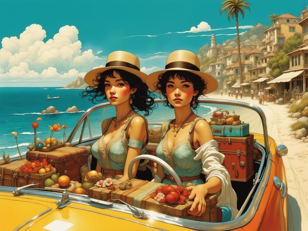Adra and Alda's Coastal Road Trip in Fantasy Realism