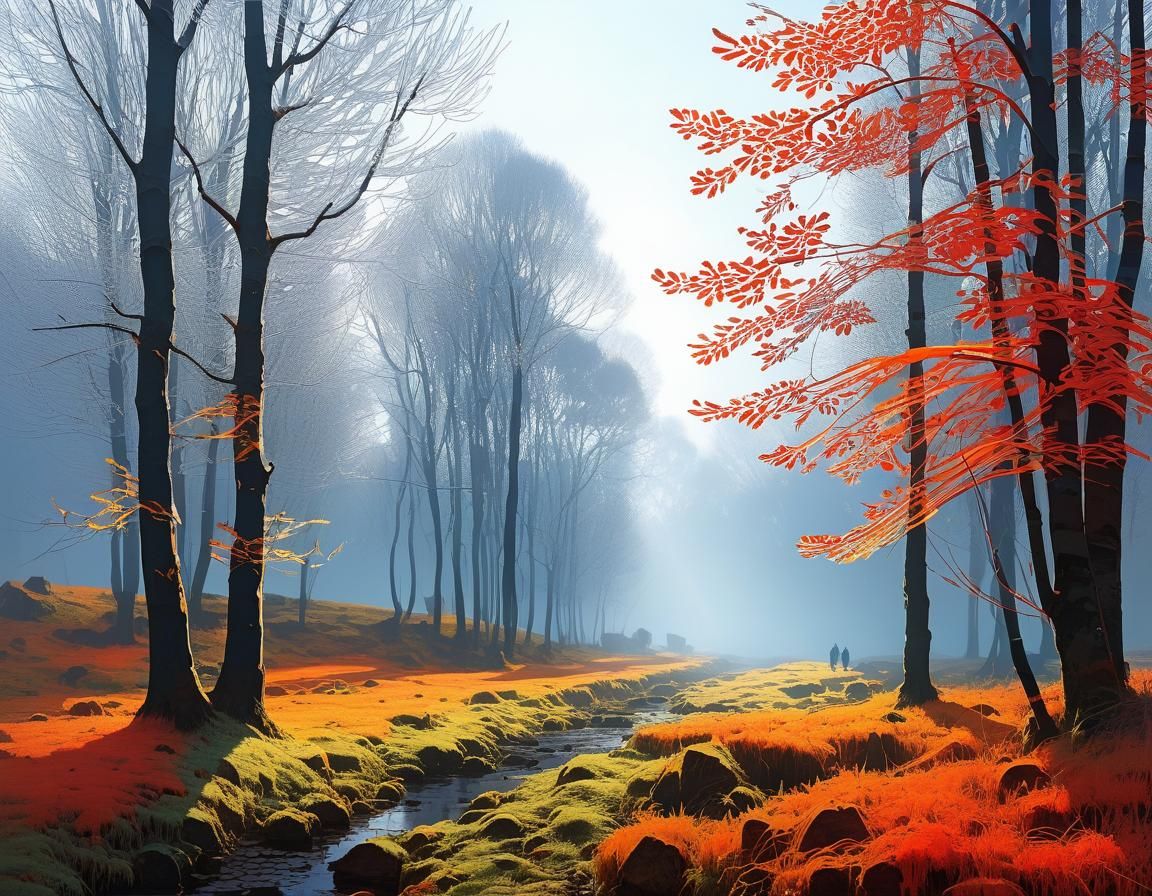 Autumn Leaves Fall in First Frost, Watercolor Style