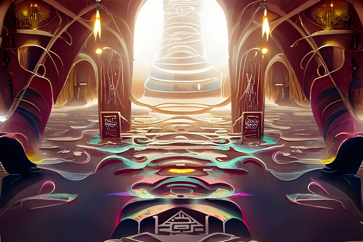 Neon Fantasy Tavern Cellar with Magical Doorway