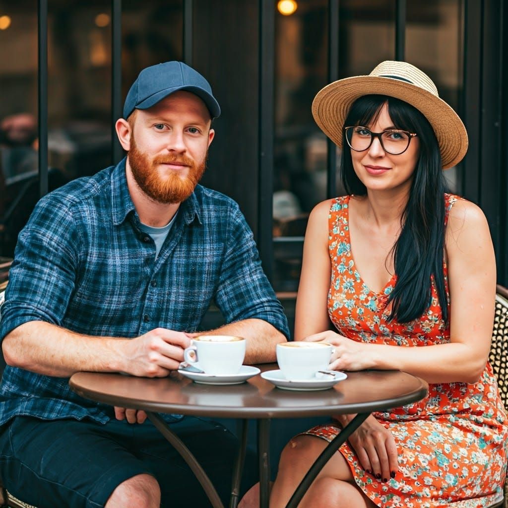 Couple at Cafe in Impressionistic Style