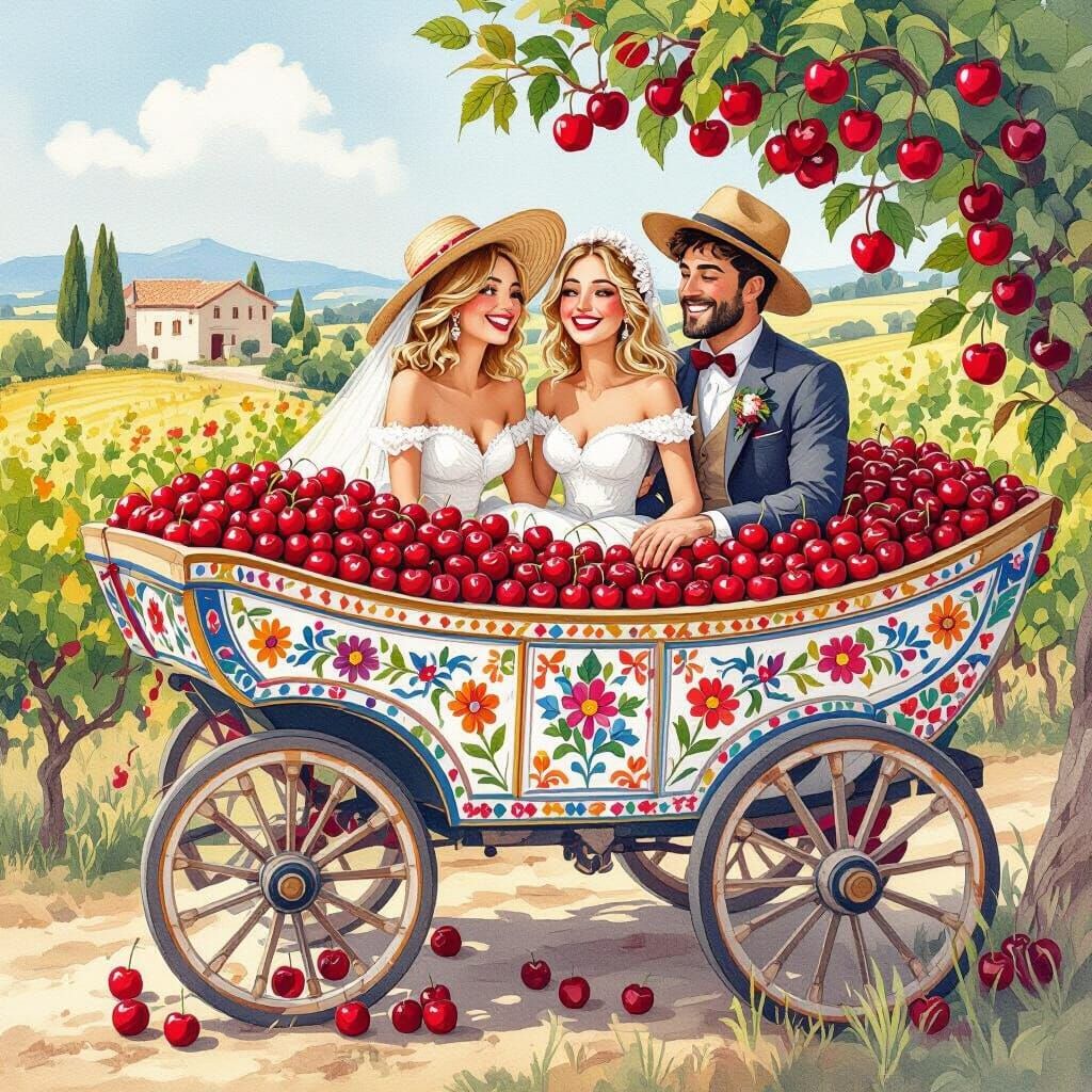 Joyful Sicilian Wedding Cart with Cherries