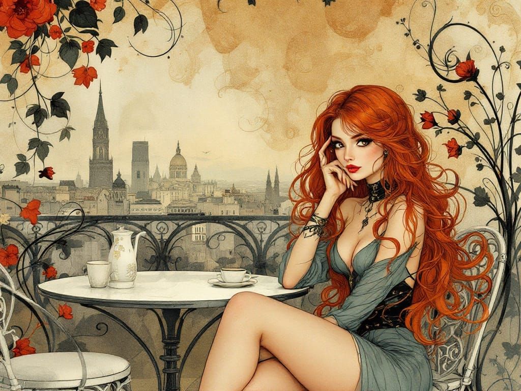 Ethereal Evening Scene in Art Nouveau Fantasy Style