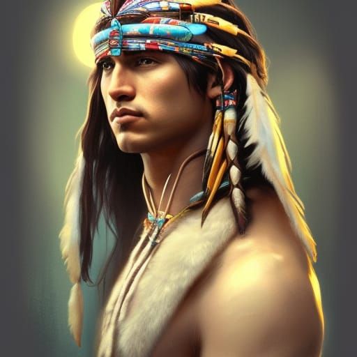 Detailed Portrait of Native American Prince