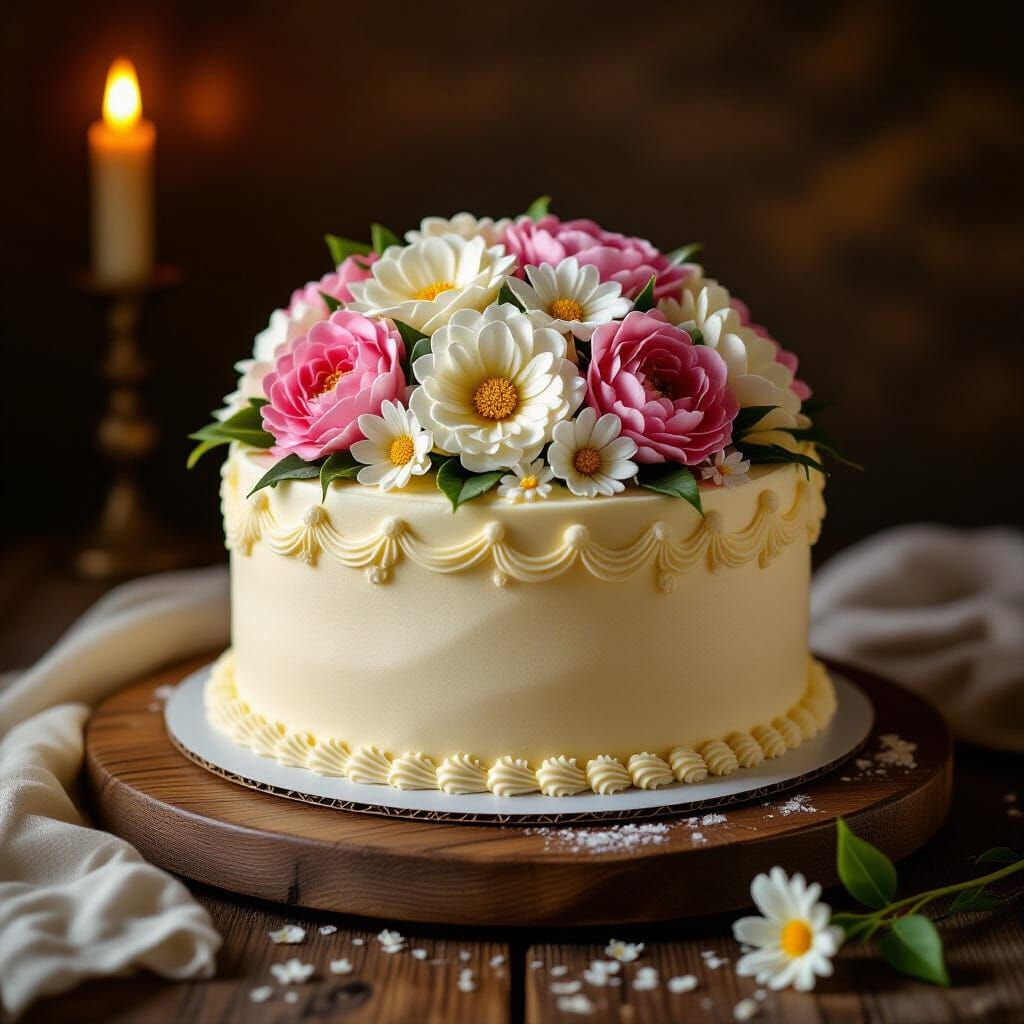 Hyperrealistic Marzipan Cake with Sugar Flowers