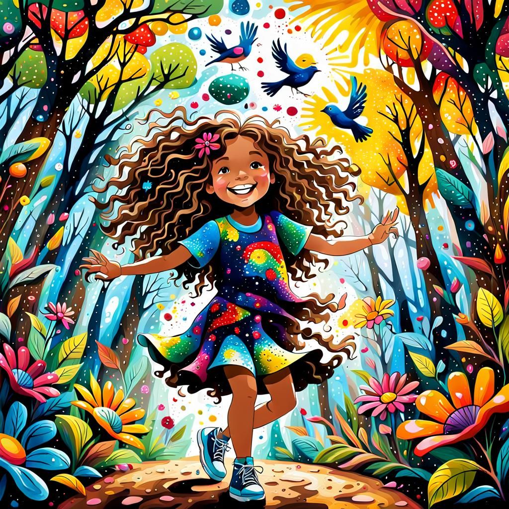 Graffiti Art: Girl Dancing in Forest with Bird