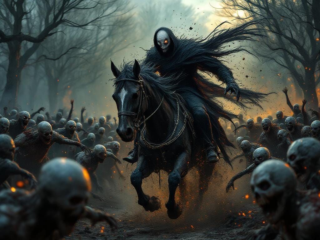Headless Horseman Rides Through Zombie Horde