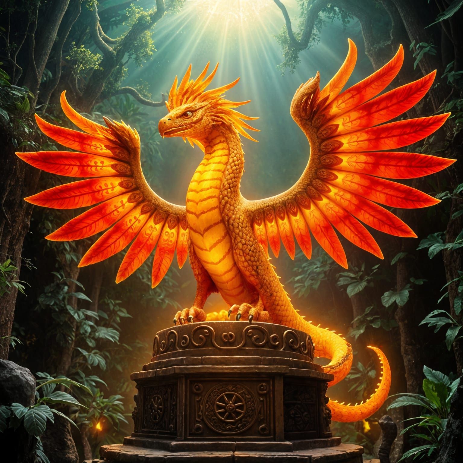 Majestic Mesoamerican Sun Serpent in Jungle Temple