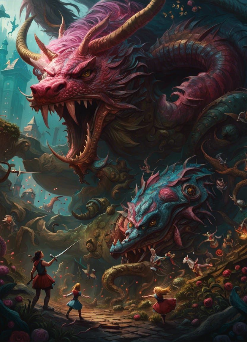 Jabberwocky vs Alice: Hyperdetailed Fantasy Art