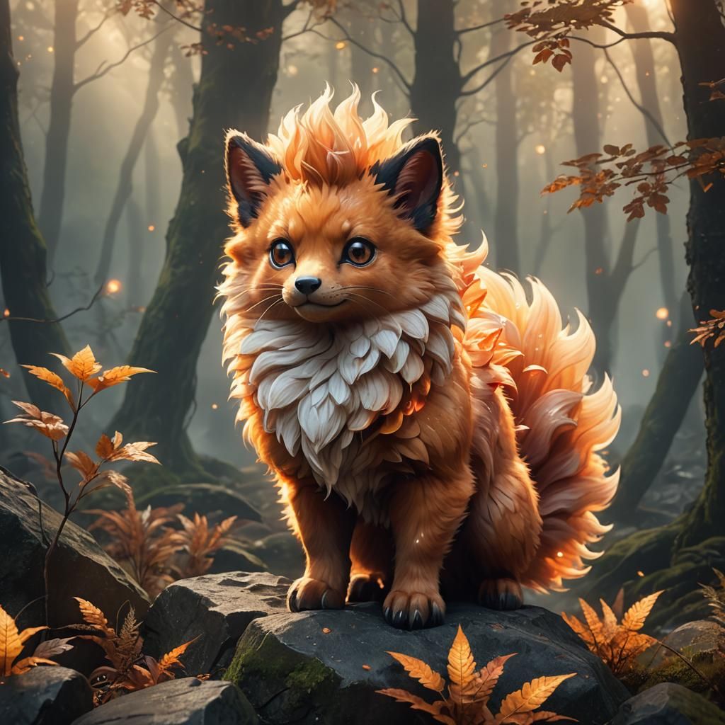 Vulpix Portrait in Misty Forest, Digital Art