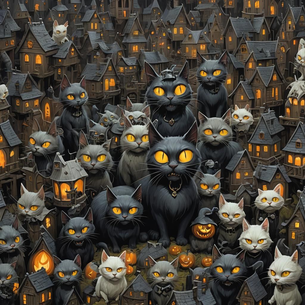 Gothic Halloween Cat Village: Sinister Scene