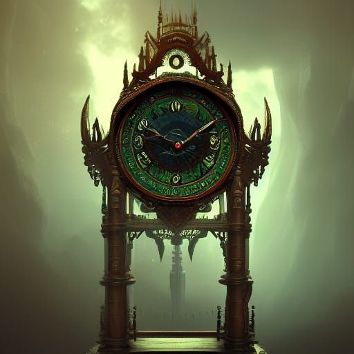 Intricate Clock: Detailed Matte Painting in Fantasy Style