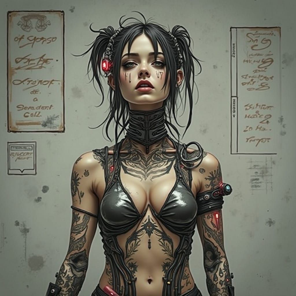 Cyberpunk Woman with LED Tattoos and Sari