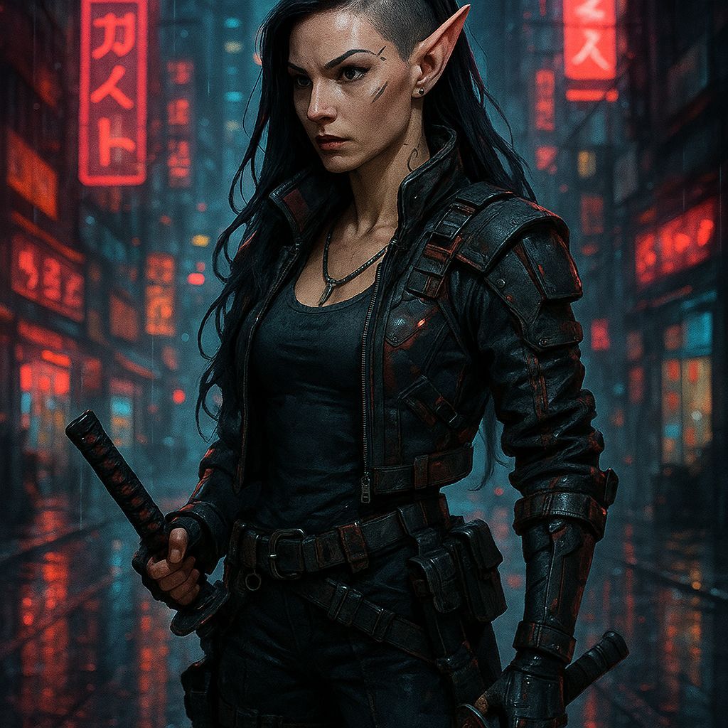 Cyberpunk Street Samurai Female Elf in Shadowrun