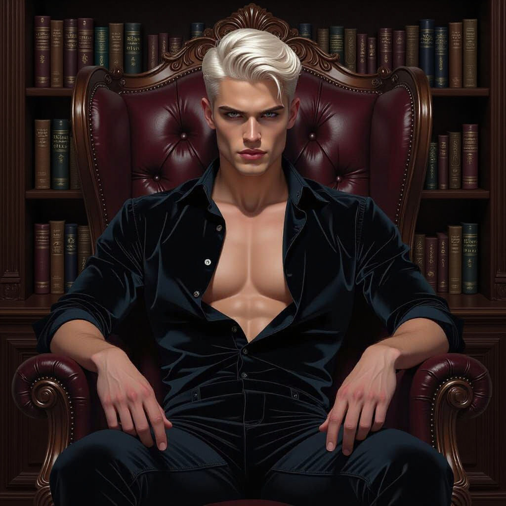 Intense Young Man with Piercing Gaze in Moody Style