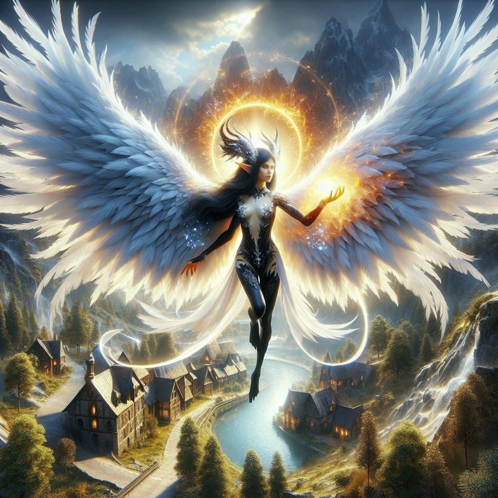 Goddess of light protecting an elven village