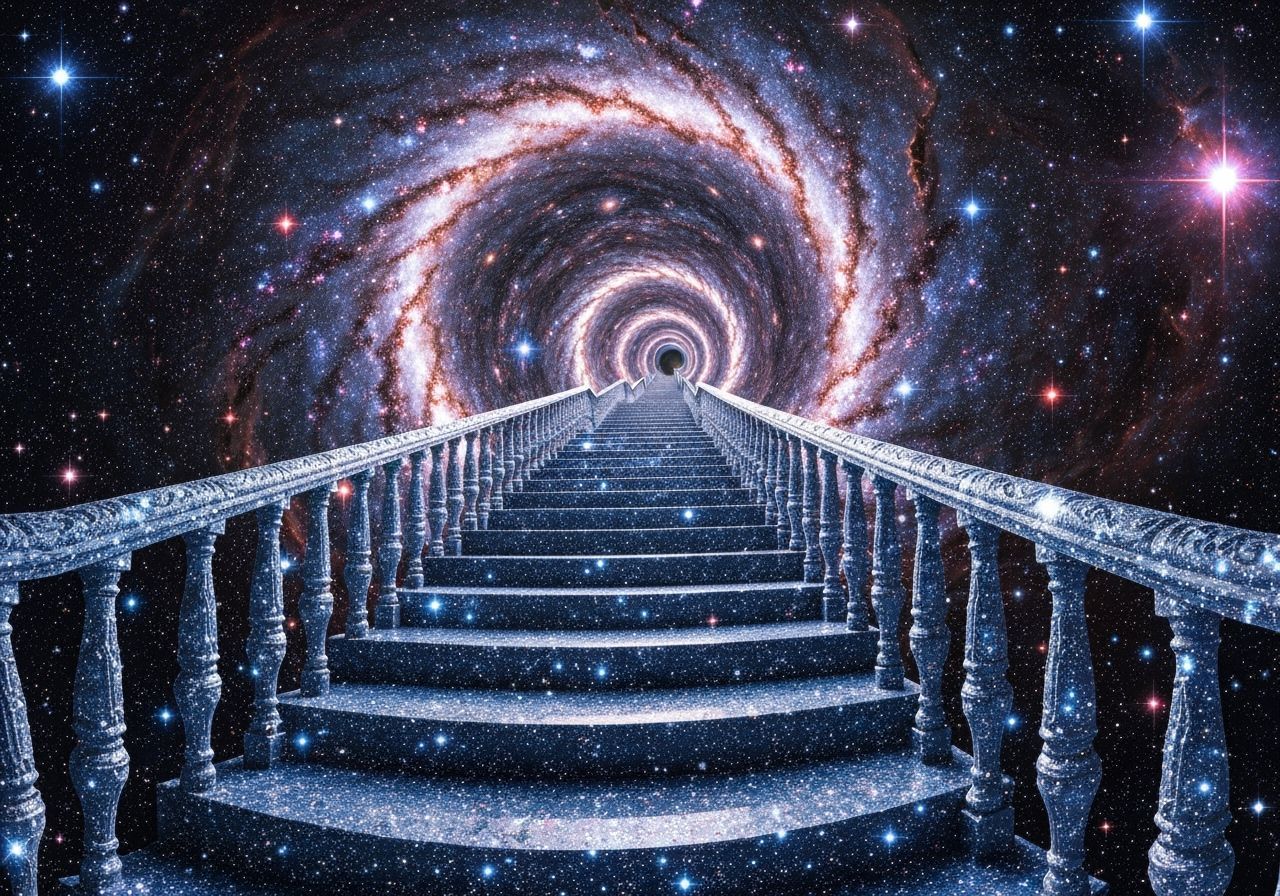 Cosmic Staircase Ascends into Swirling Galaxy