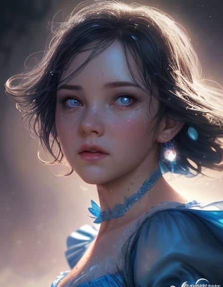 Hyperrealistic Cinderella with Shining Eyes