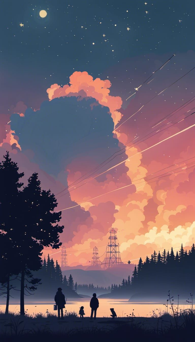 Minimalist Silhouette Under Starry Night Sky