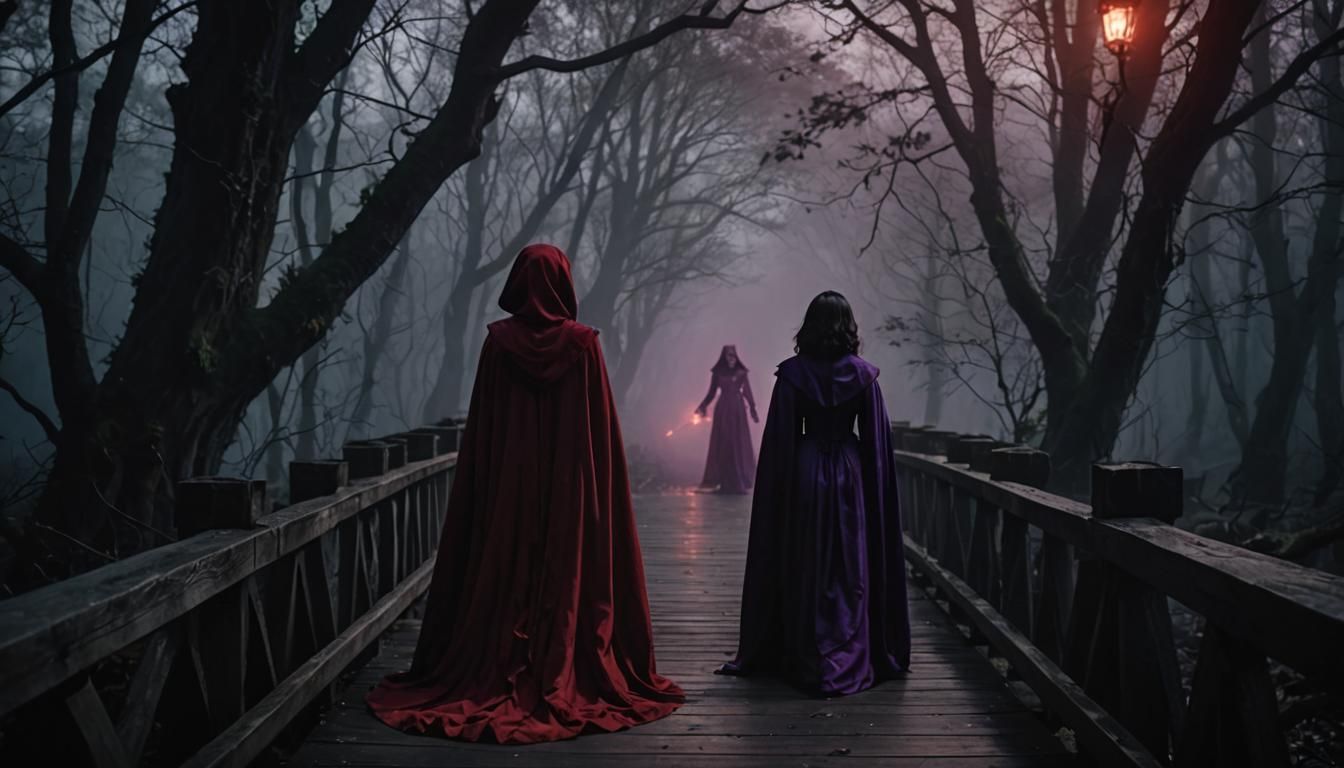 Vampiress and Witch Meeting on Dark Forest Bridge
