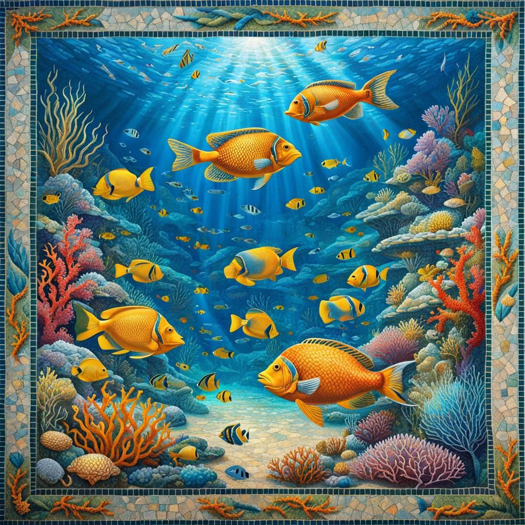 Vibrant Mosaic Underwater Landscape in Sunken Palace